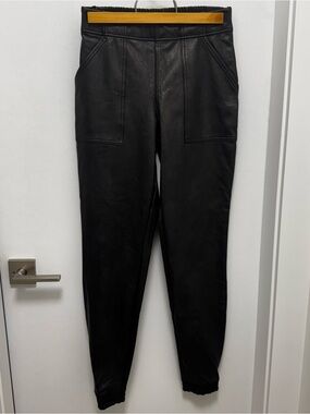 SPANX Black Faux Leather Joggers Pantss sz S